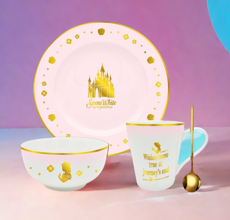 迪士尼公主 |燙金4件餐具廚具禮盒套裝(碗,碟,杯) (迪士尼100周年版)