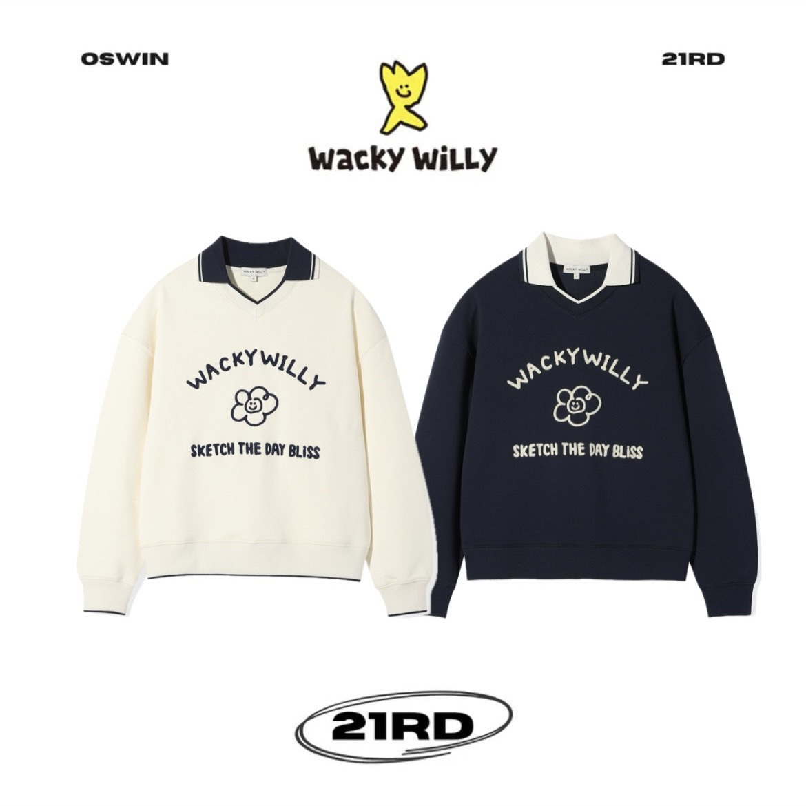 韓國 Wacky Willy 日常休閒 拼接V領大學T