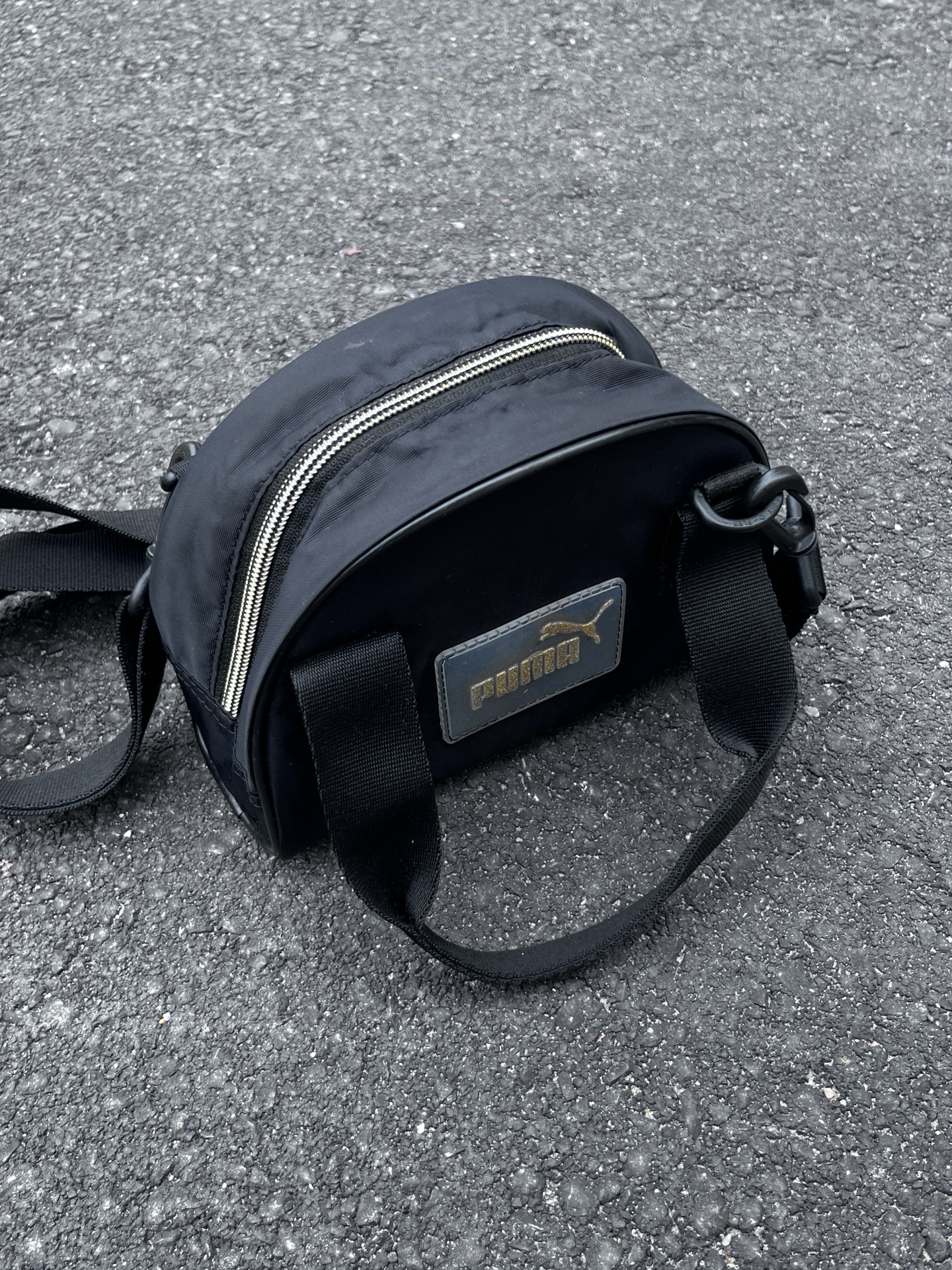 代購-PUMA Logo款 滌綸 手提單肩斜肩包 黑色