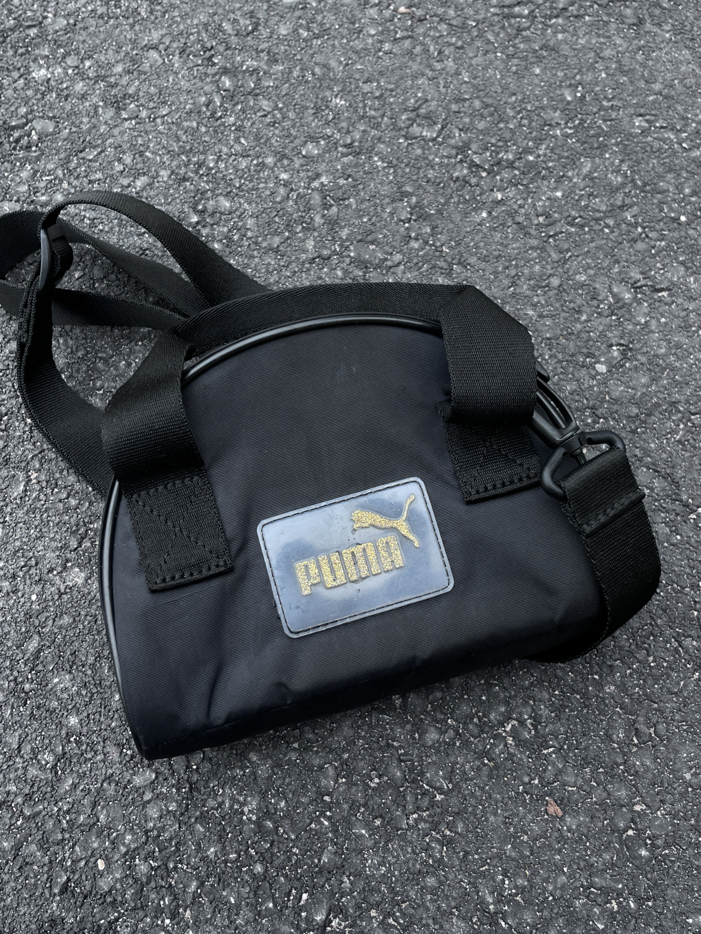 代購-PUMA Logo款 滌綸 手提單肩斜肩包 黑色