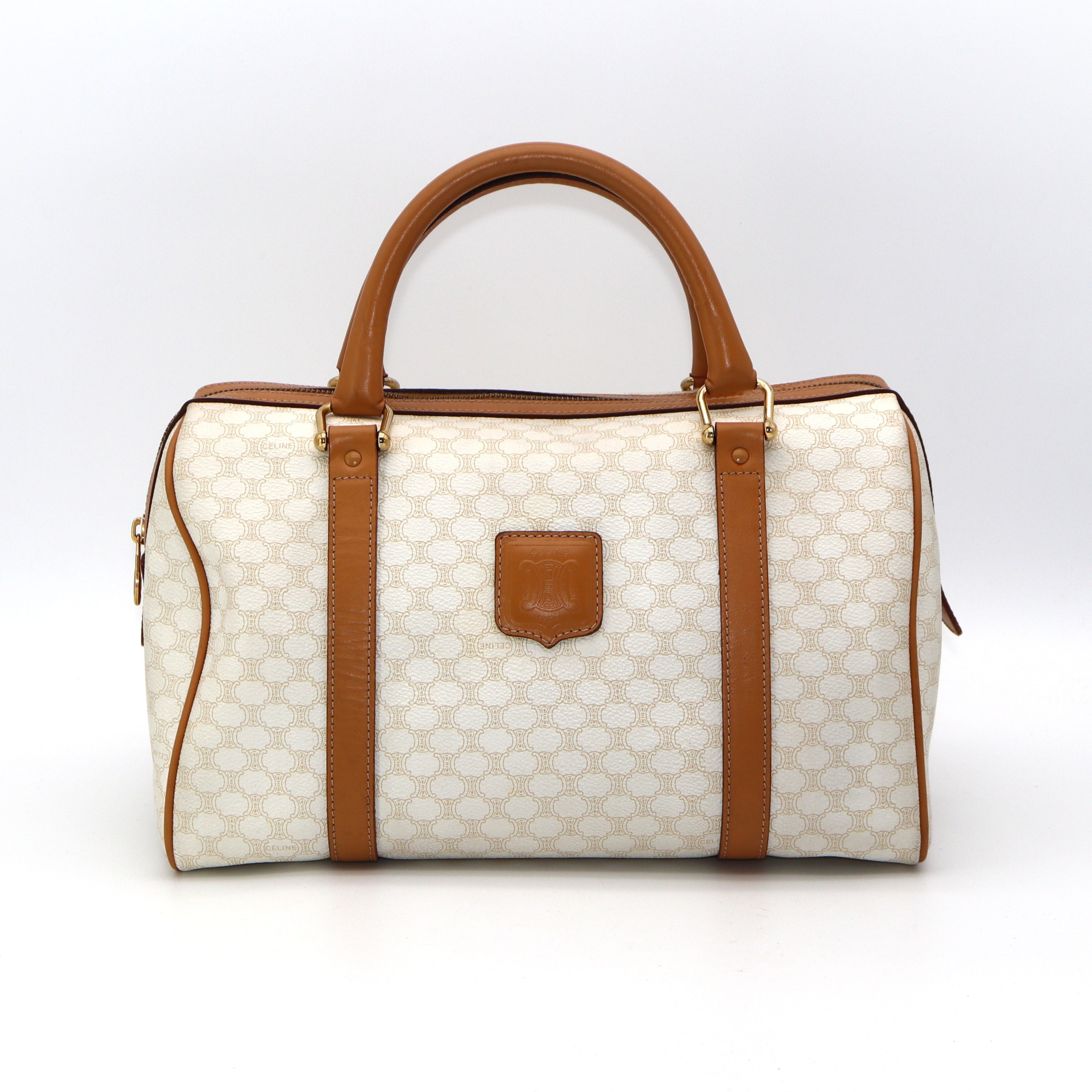 Celine White Macadam Boston Handbag