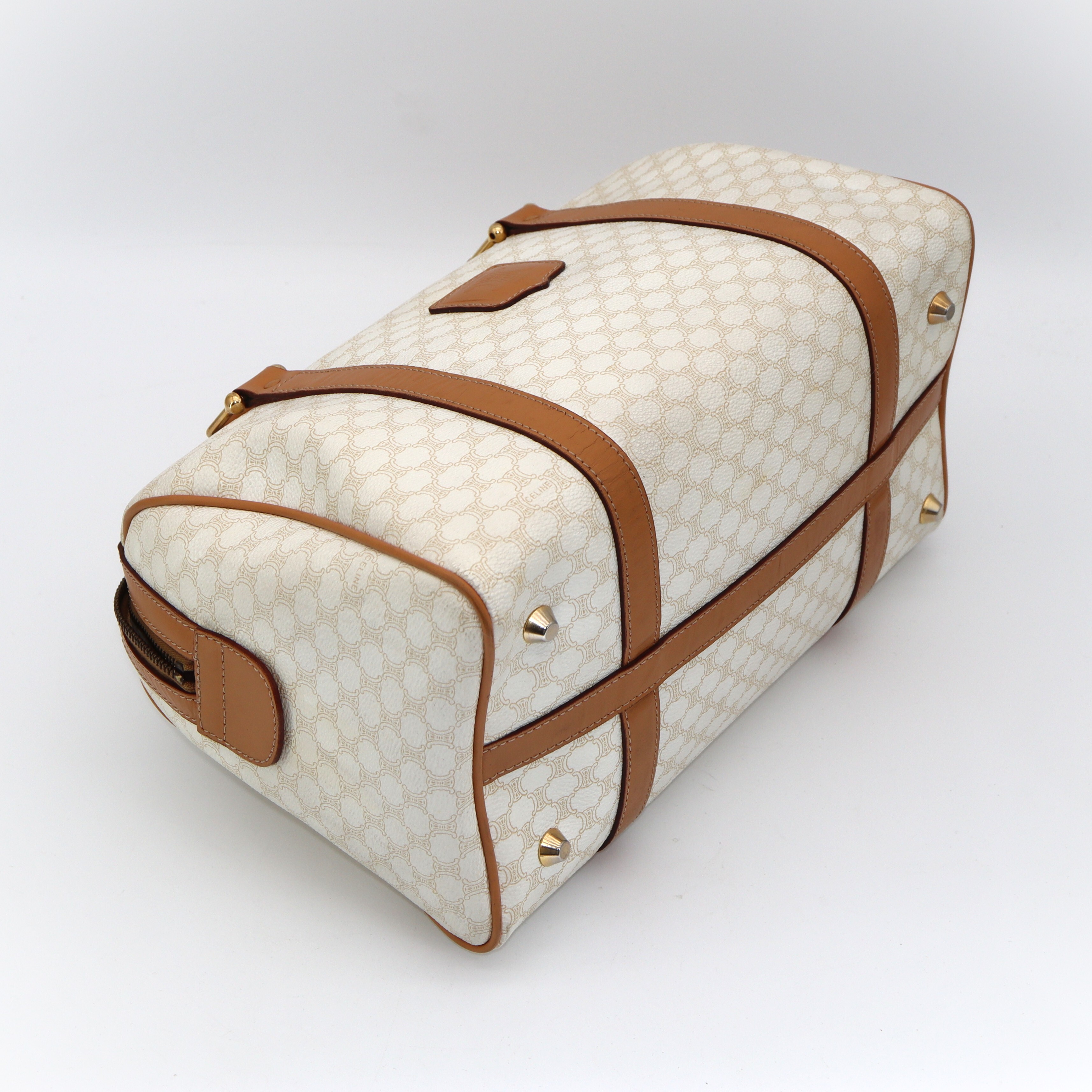 Celine White Macadam Boston Handbag