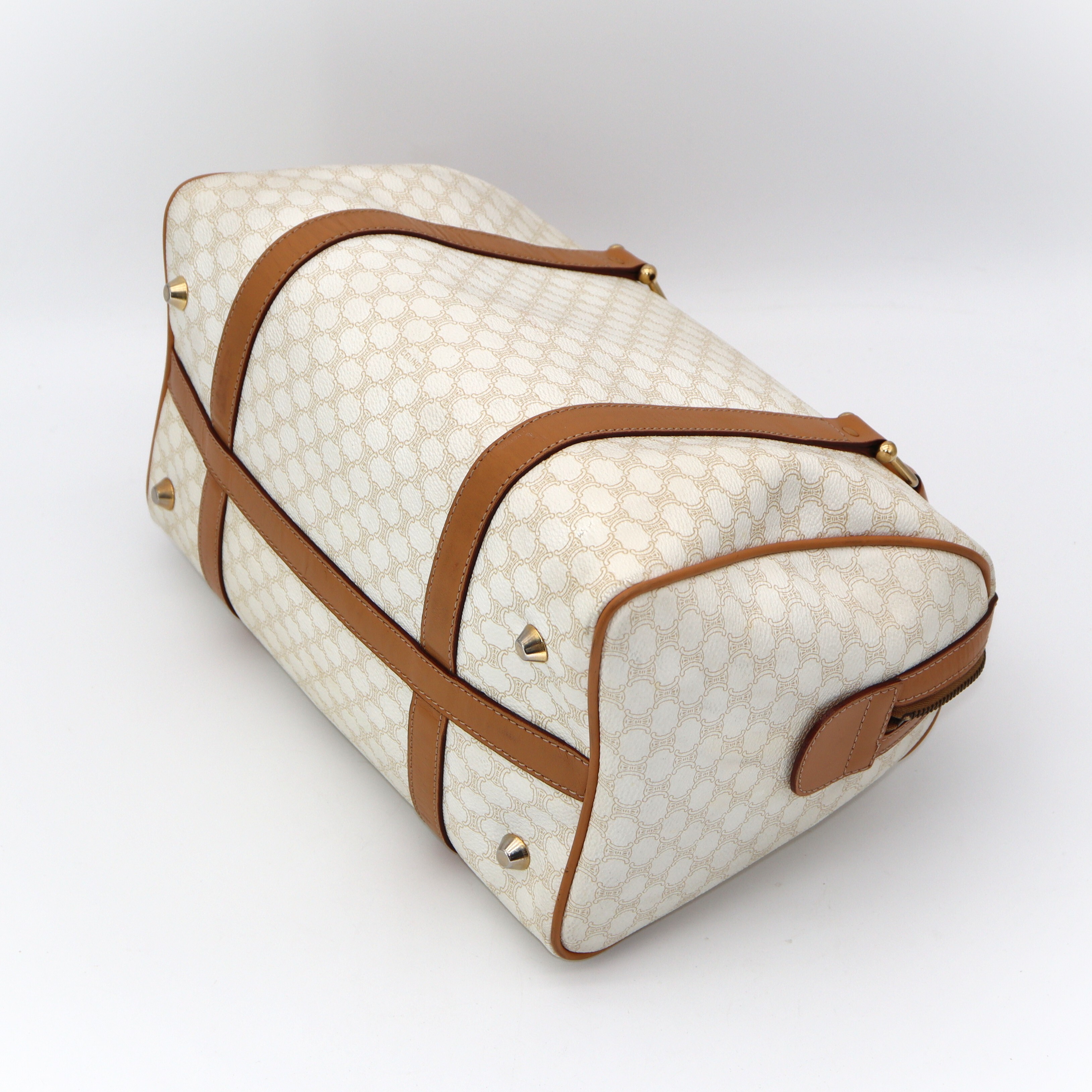 Celine White Macadam Boston Handbag