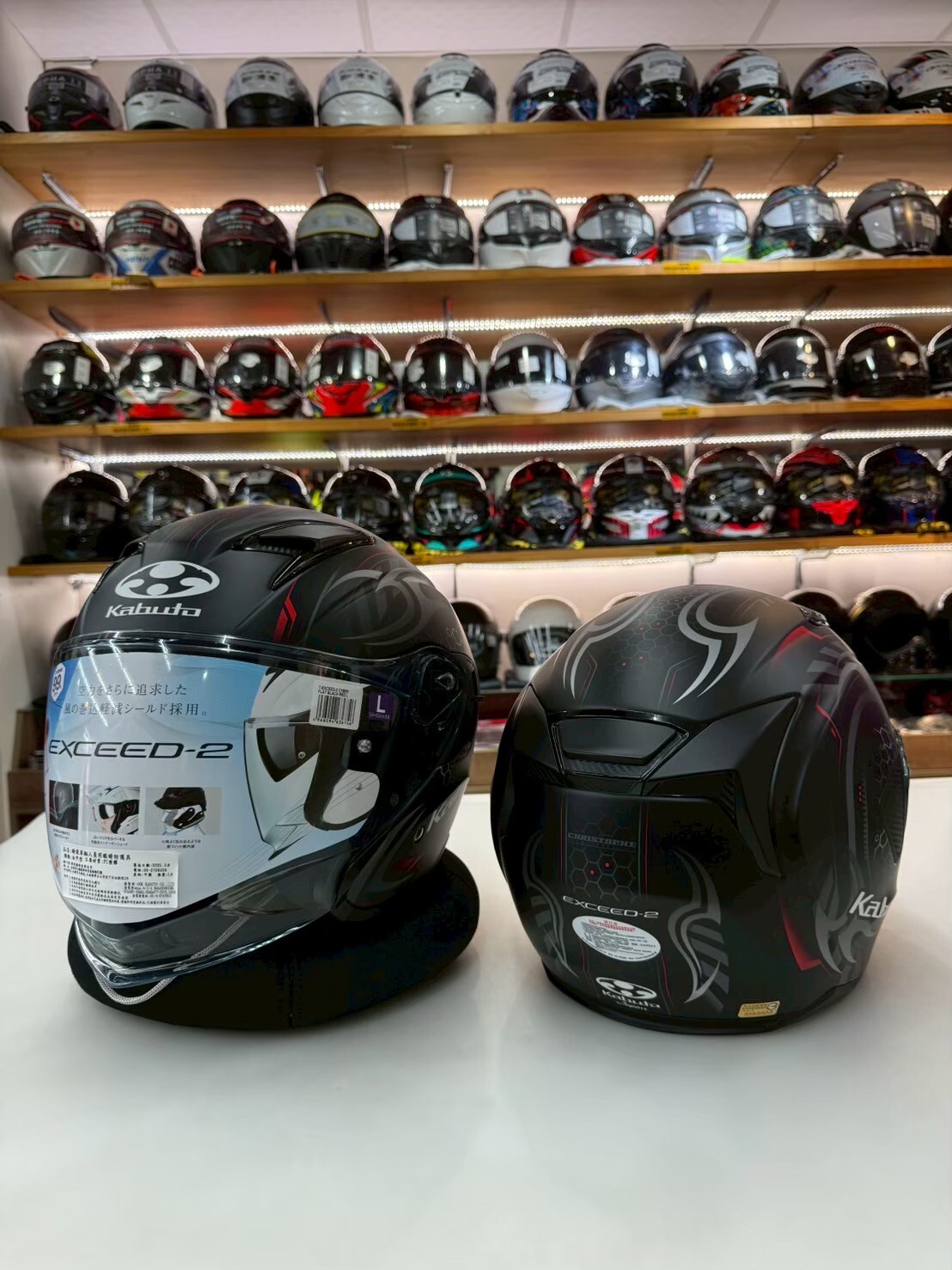 OGK KABUTO EXCEED 2 彩繪 CYBER 消光黑/紅 內墨片 3/4罩 雙D扣