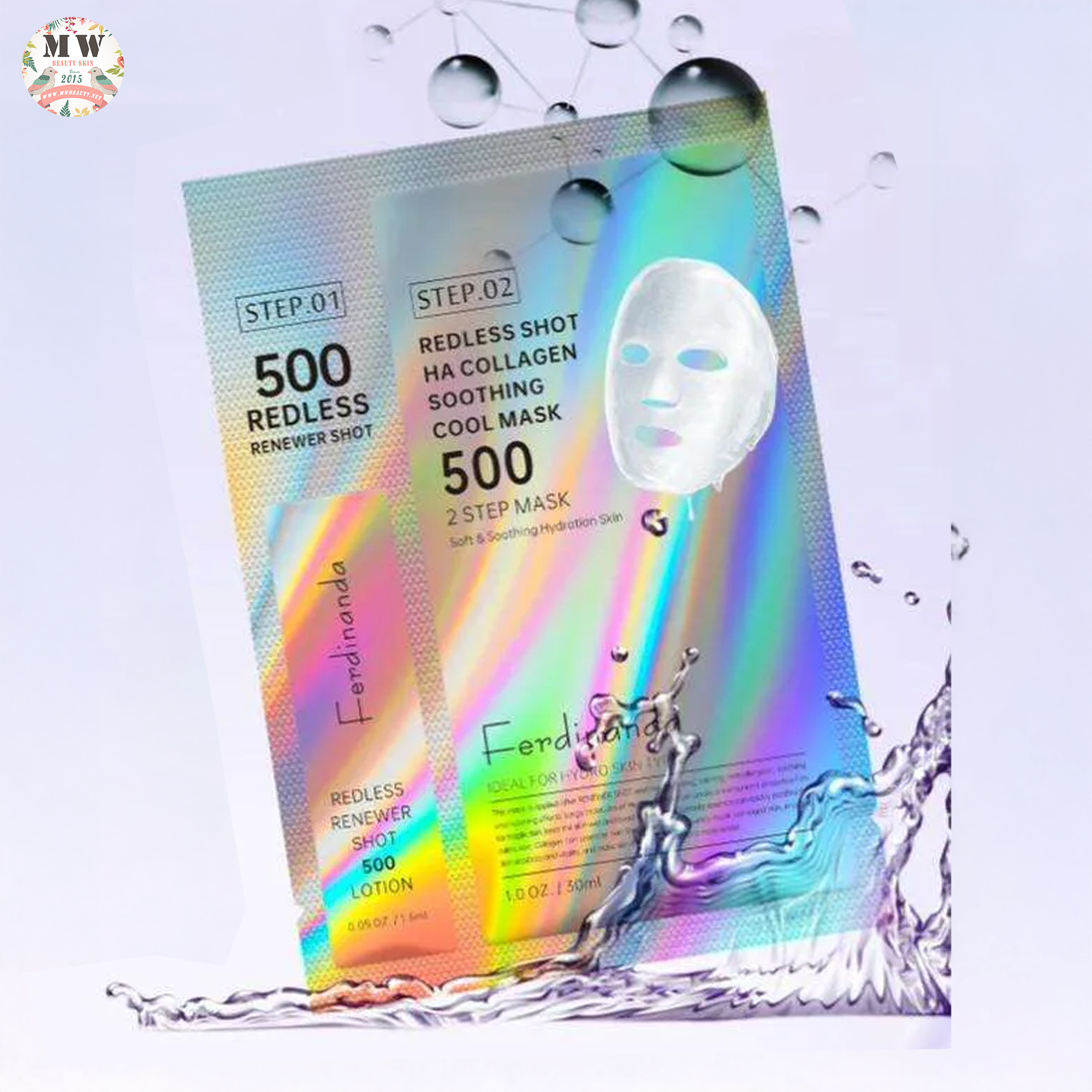 Ferdinanda 海綿骨針微針煥膚組合 [基礎版500針] (海棉骨針精華1.5ml + 積雪草膠原蠶絲面膜1片) 1套10包