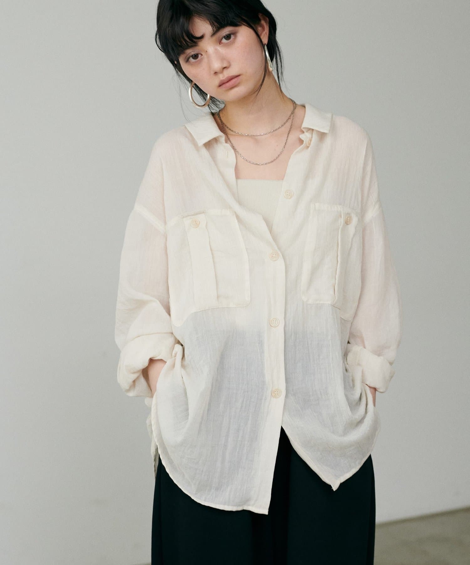 LARUTA(ラルータ)  ［Web限定］シアーサファリポケット付きシャツ淺米杏（3052040110）