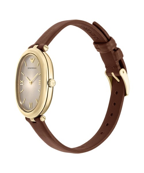 萬年鐘錶 - ARMANI   橢圓月光簡約指針環保皮革女錶 AR11708  錶徑34MM