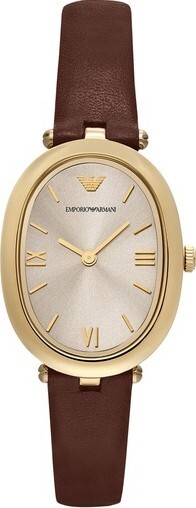 萬年鐘錶 - ARMANI   橢圓月光簡約指針環保皮革女錶 AR11708  錶徑34MM