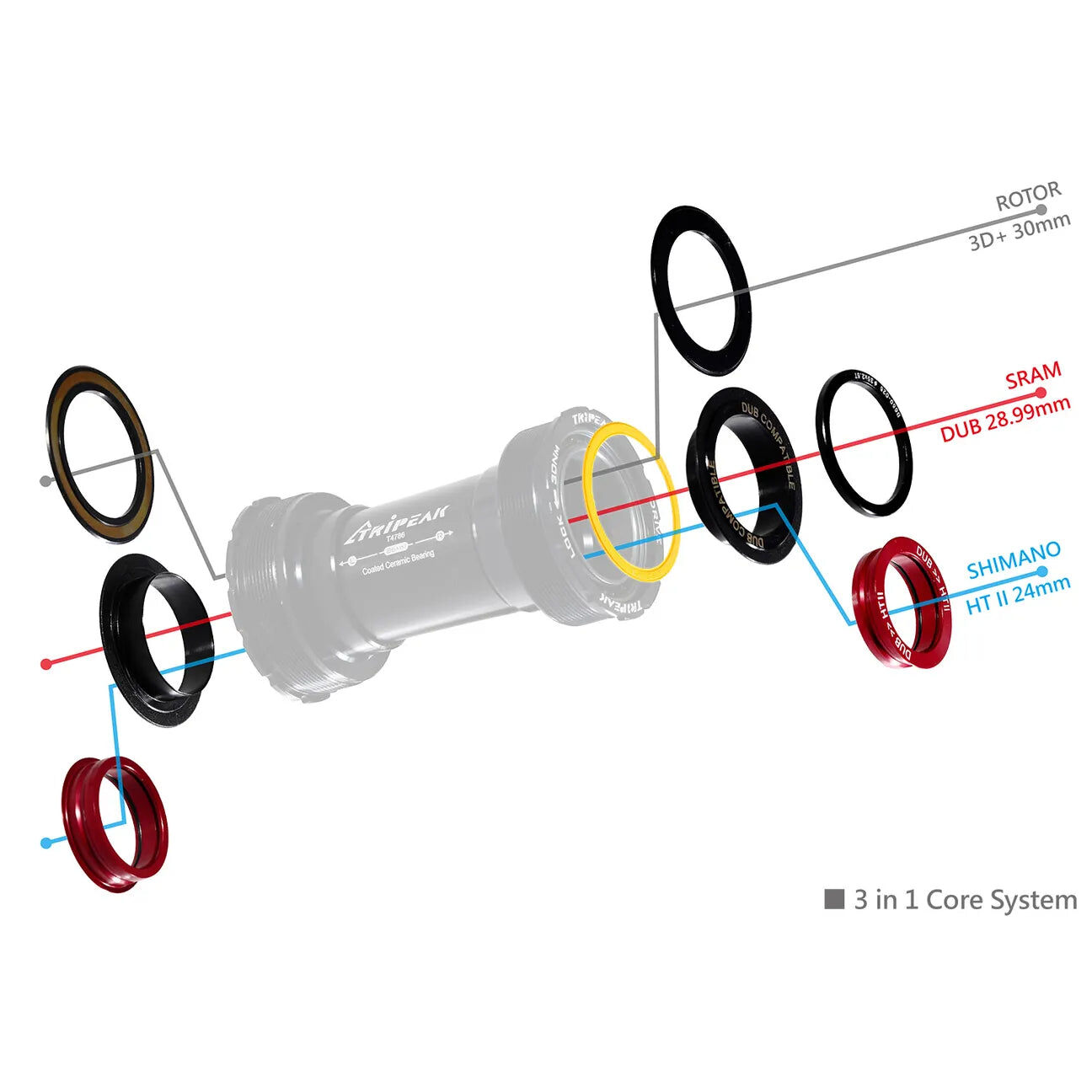 Tripeak T47A 3in1 Bottom Bracket (30mm,DUB,HG24)