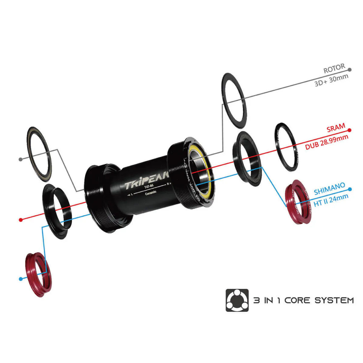 Tripeak BSA 68mm 3in1 Bottom Bracket (30mm,DUB,HG24)