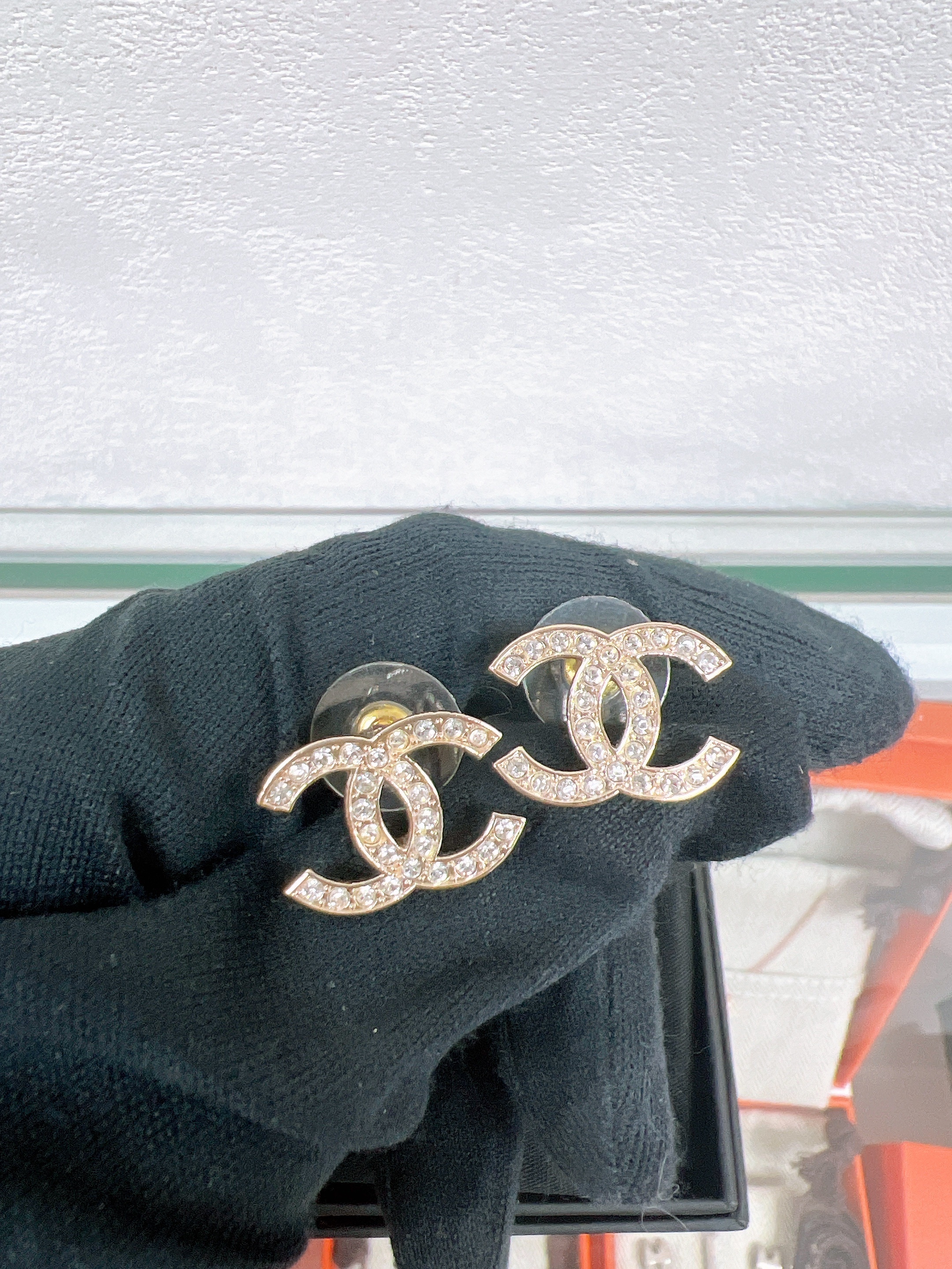 Chanel 23k logo crystal earrings