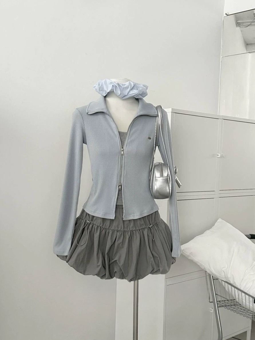 翻領拉鍊 假兩件式長袖上衣