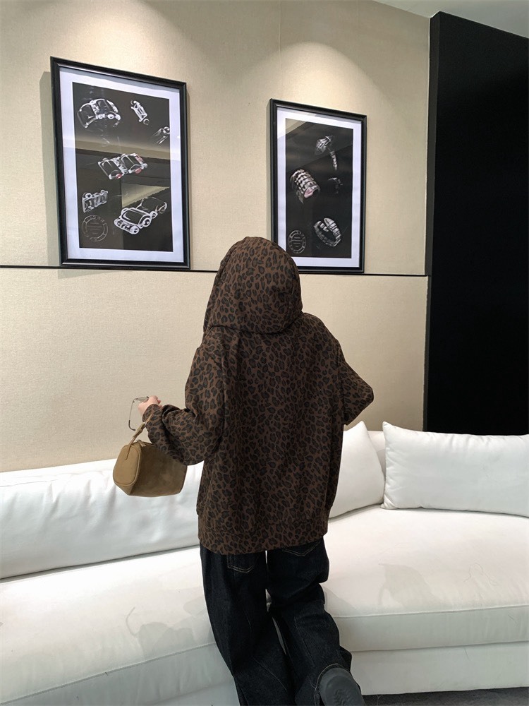 復古豹紋 連帽外套