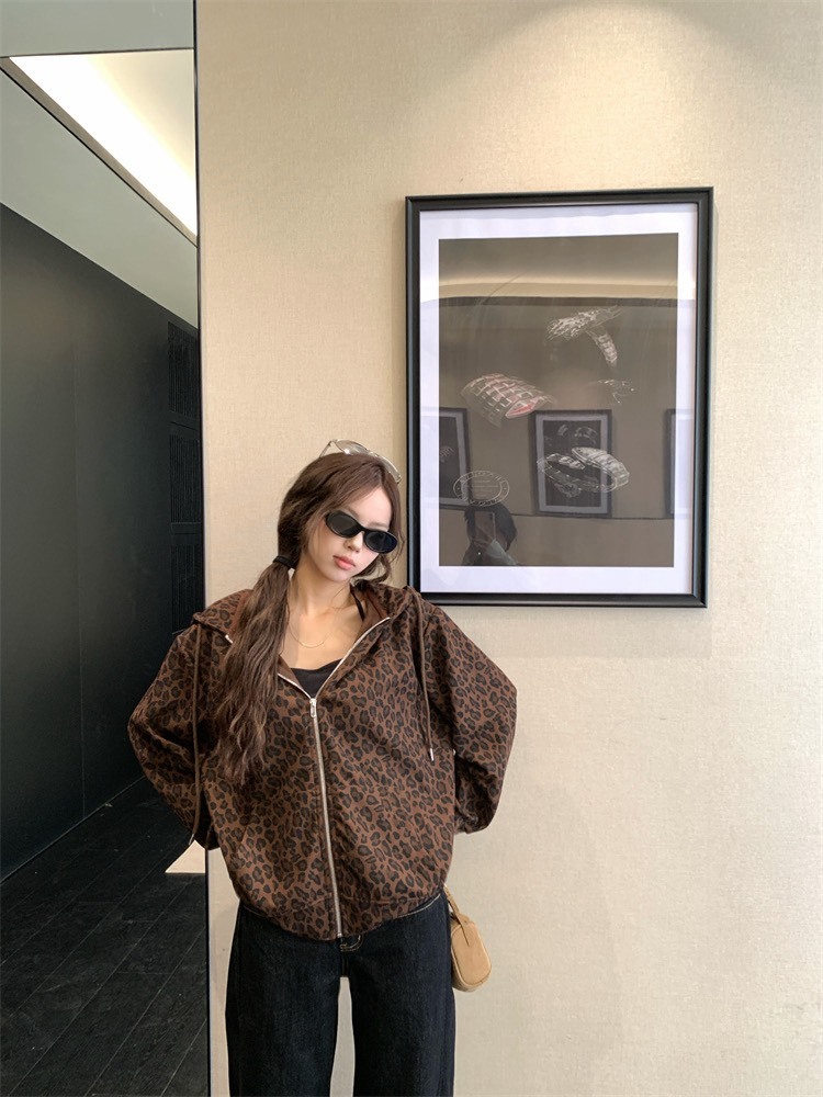 復古豹紋 連帽外套