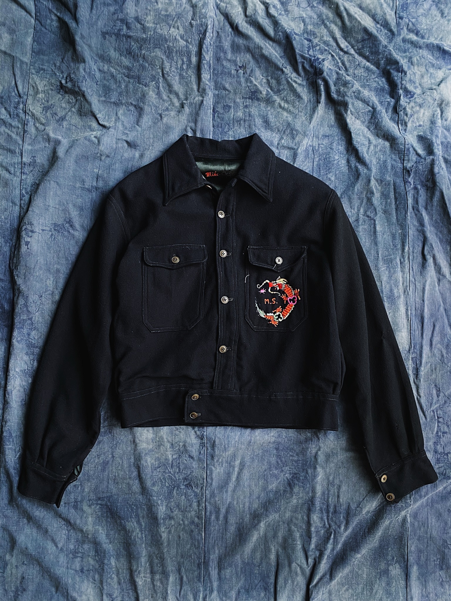 40s USN Souvenir Jacket  By Chinese WWII Embroidered  / 二戰美國海軍橫須賀刺繡夾克 短版羊毛外套