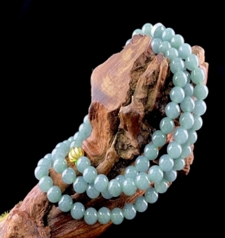 C014 翡翠（A货）蓝水圆珠珠链