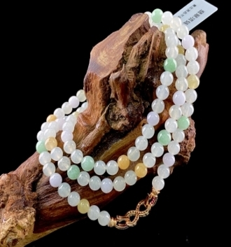 C019 翡翠（A货）三彩多宝圆珠珠链