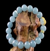 C033 翡翠（A货）蓝水圆珠带银镀金葫芦配饰手串