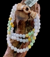 C034 翡翠（A货）淡紫底三彩圆珠镶嵌款手链