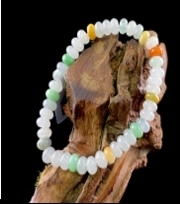 C036 翡翠（A货）晴绿双彩圆珠带银镀金配饰手串