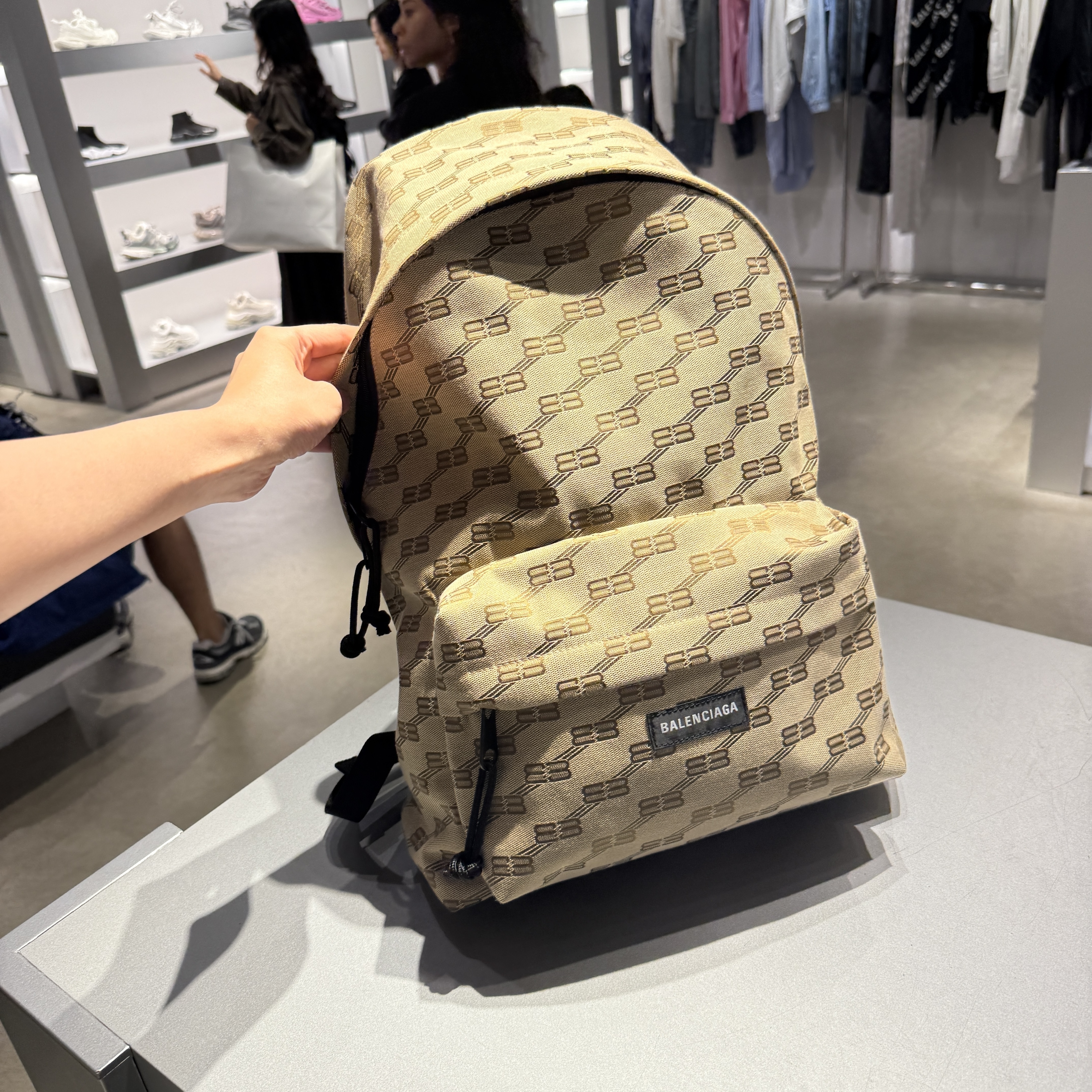 Balenciaga BB Monogram Jacquard Canvas Backpack Beige 713044