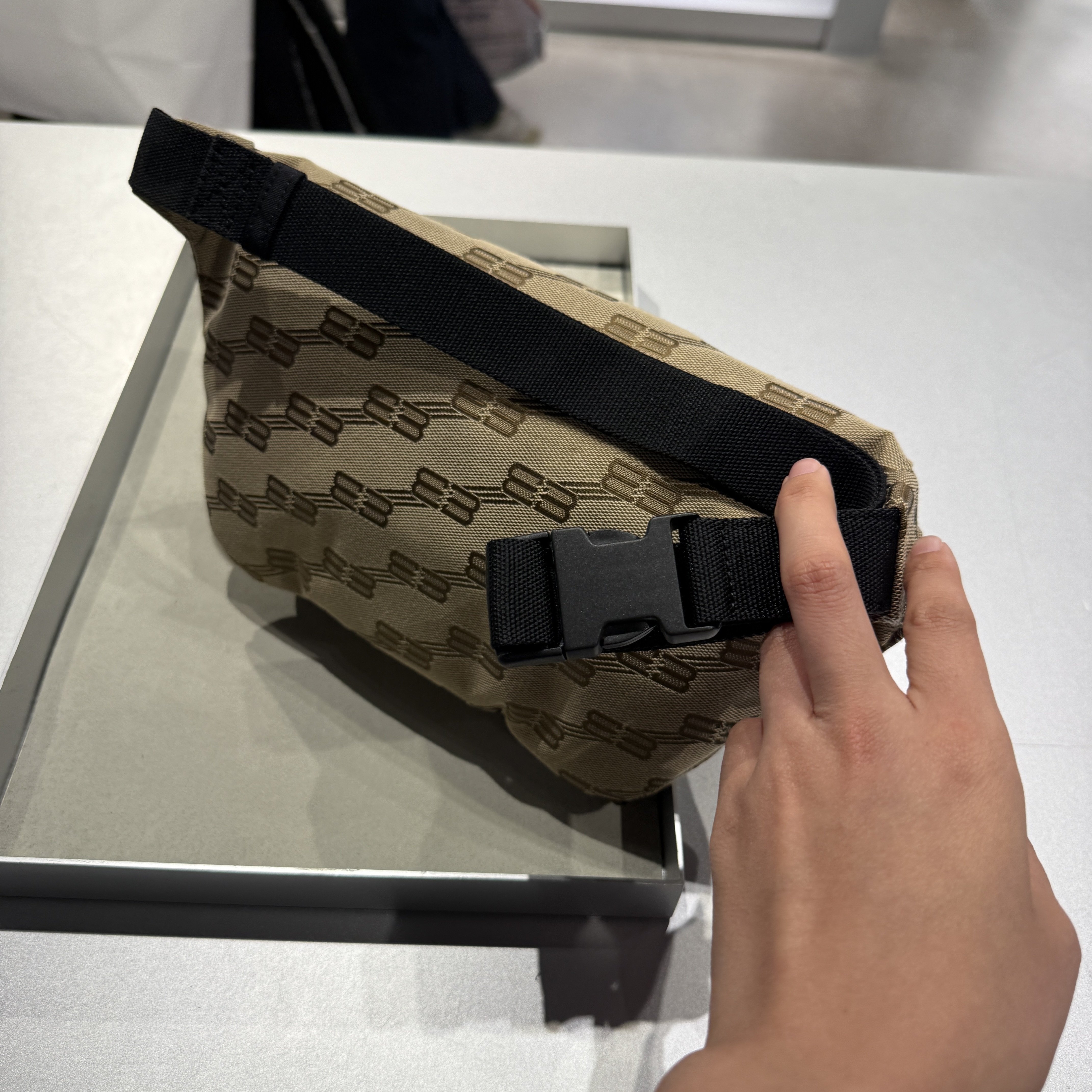 Balenciaga BB Monogram Jacquard Canvas Bumback Beige 713042