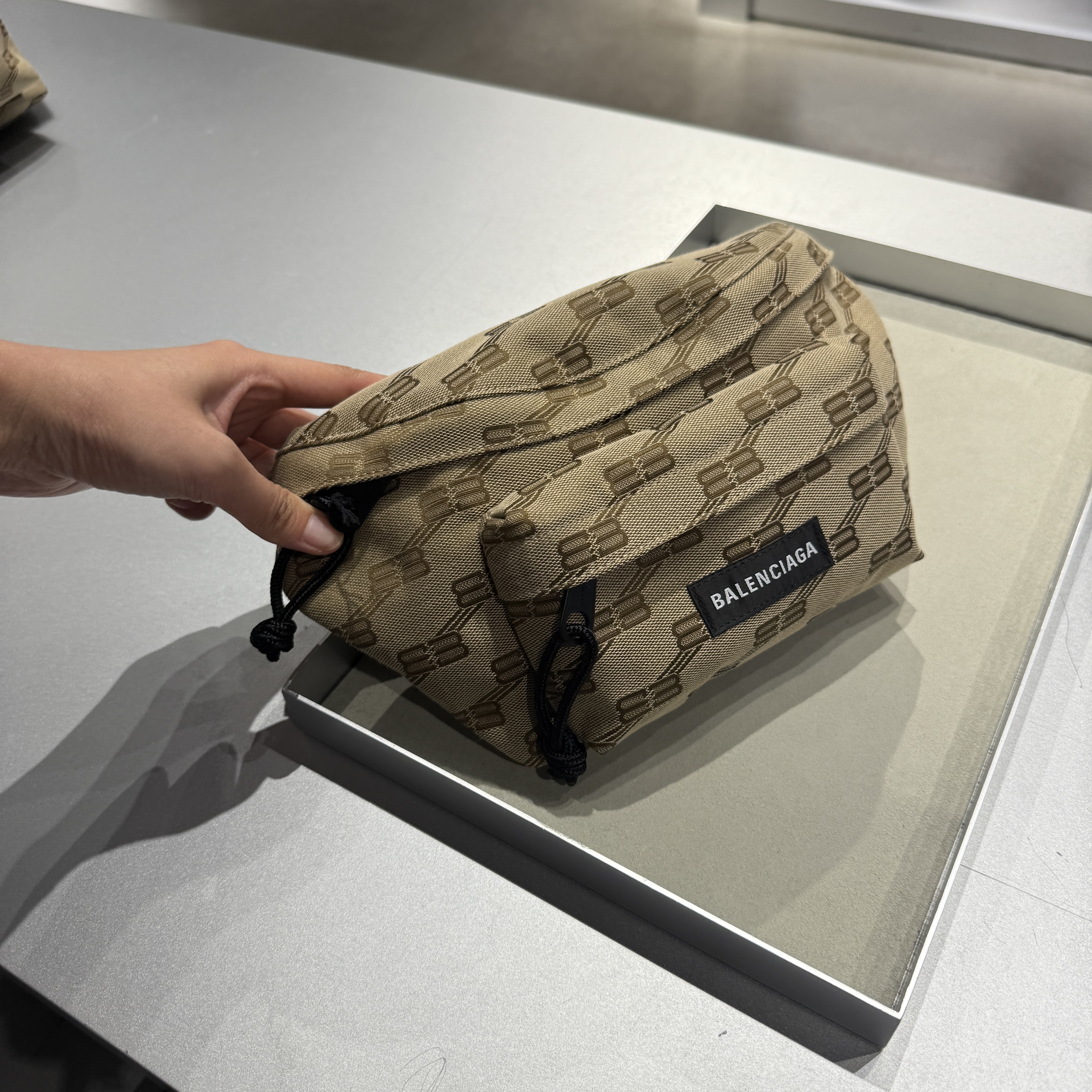 Balenciaga BB Monogram Jacquard Canvas Bumback Beige 713042