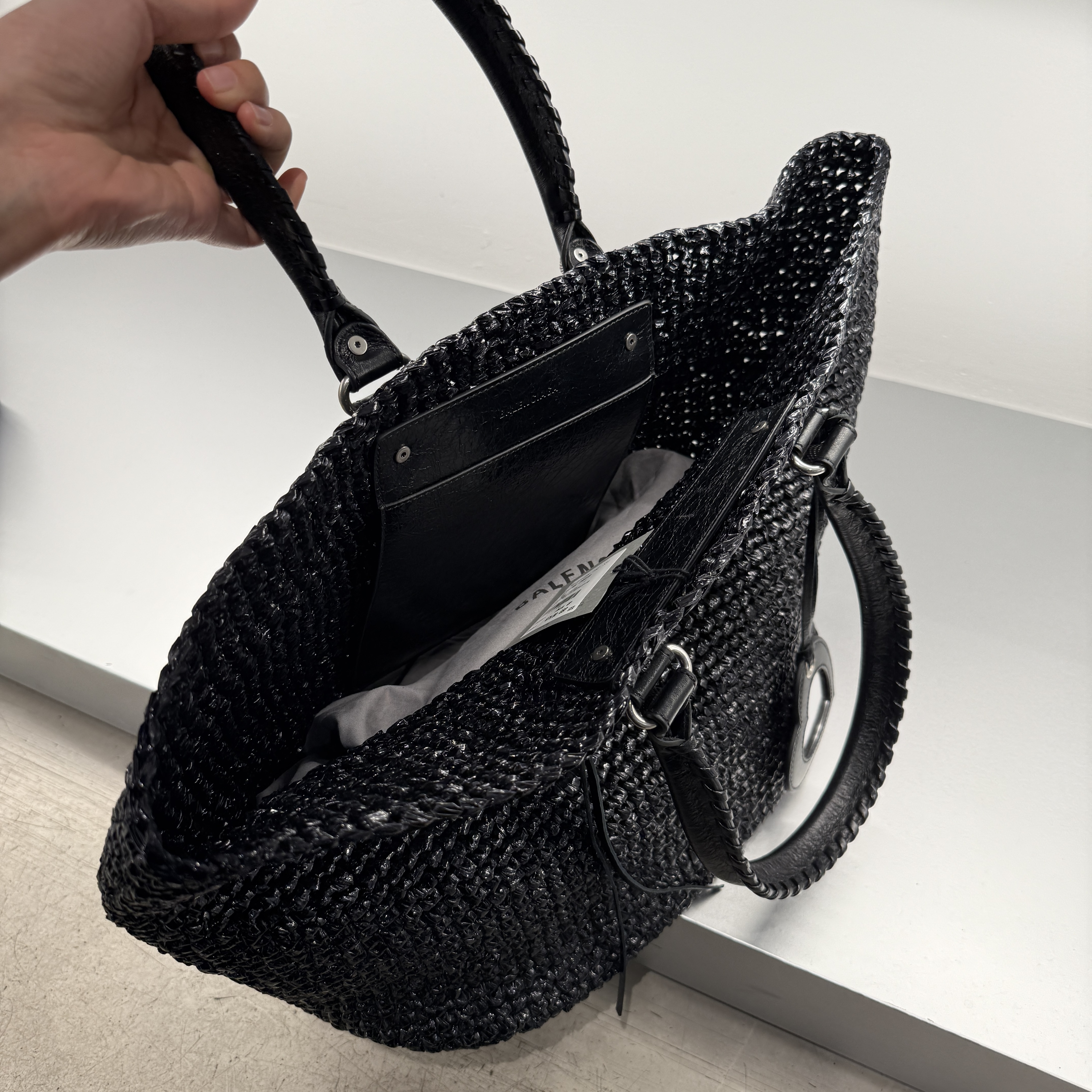 Balenciaga Le Cagole Paniel Nylon Raffia tote bag black 786189