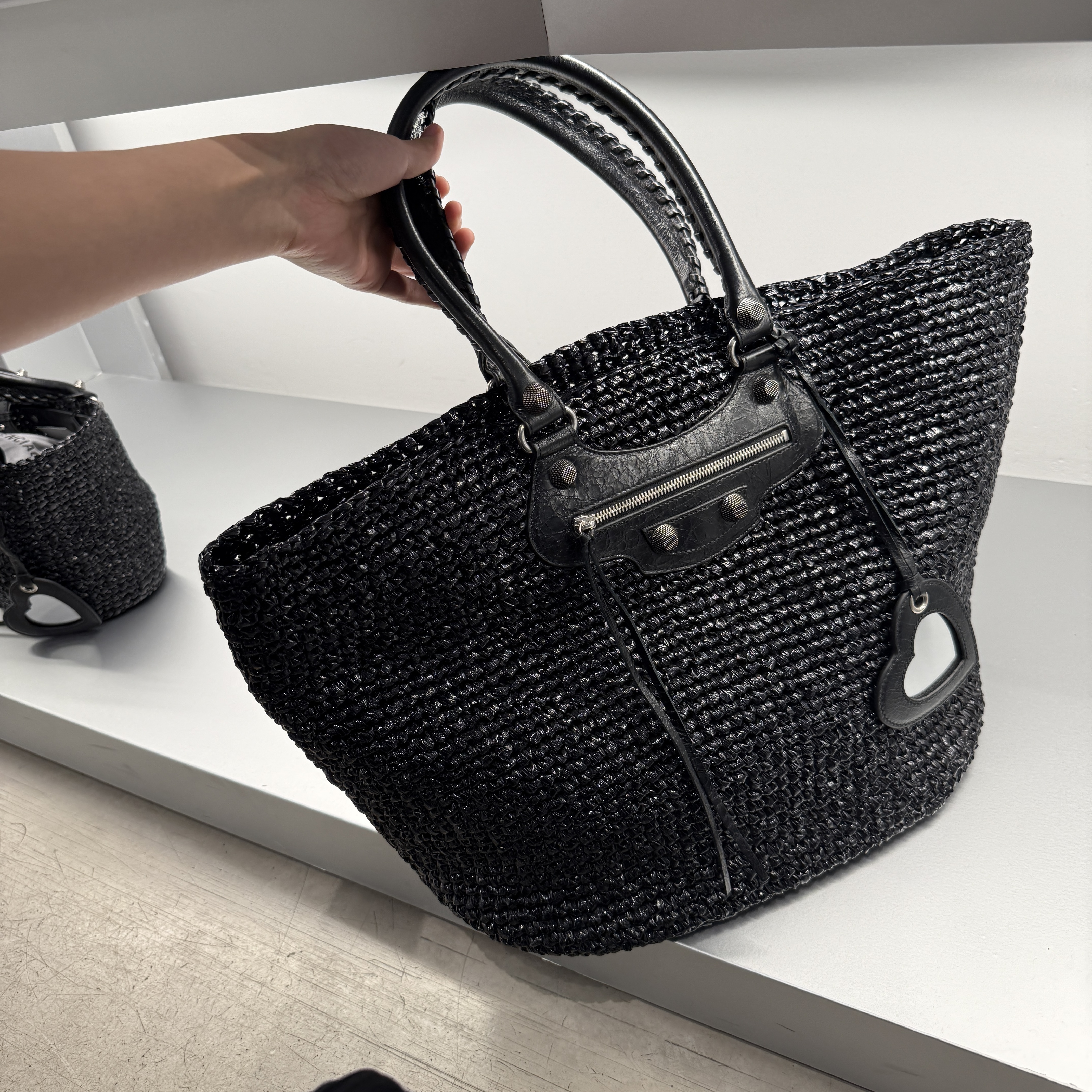 Balenciaga Le Cagole Paniel Nylon Raffia tote bag black 786189