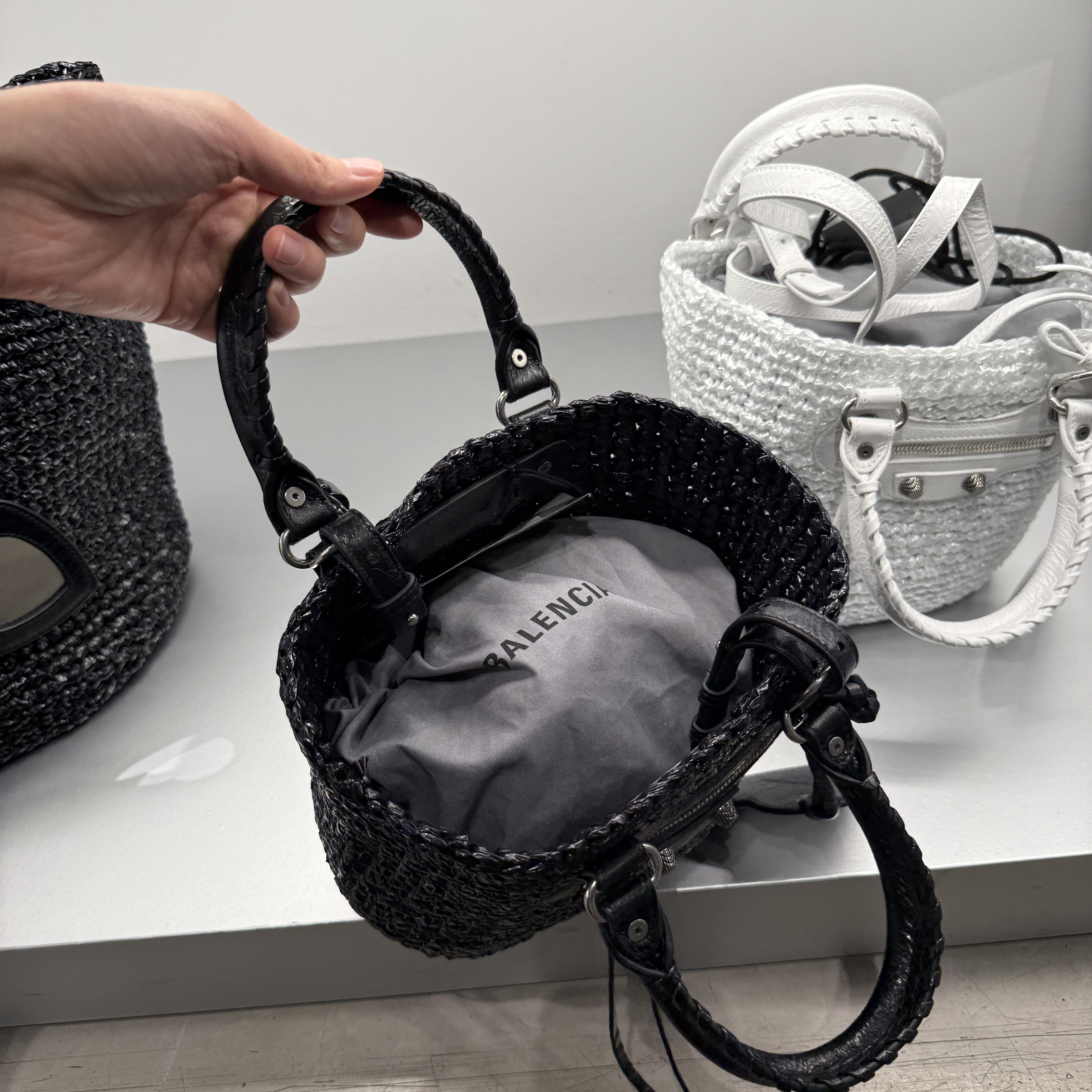 Balenciaga Le Cagole Paniel S Nylon Raffia tote bag 2 colors 786187