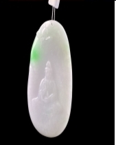 C076 翡翠（A货）淡春彩飘阳绿无相观音吊坠一枚