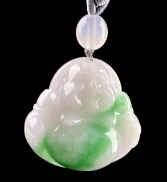 C089 翡翠（A货）白底青飘阳绿佛公吊坠一枚