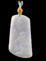 C108 翡翠（A货）满色紫底山水牌挂件