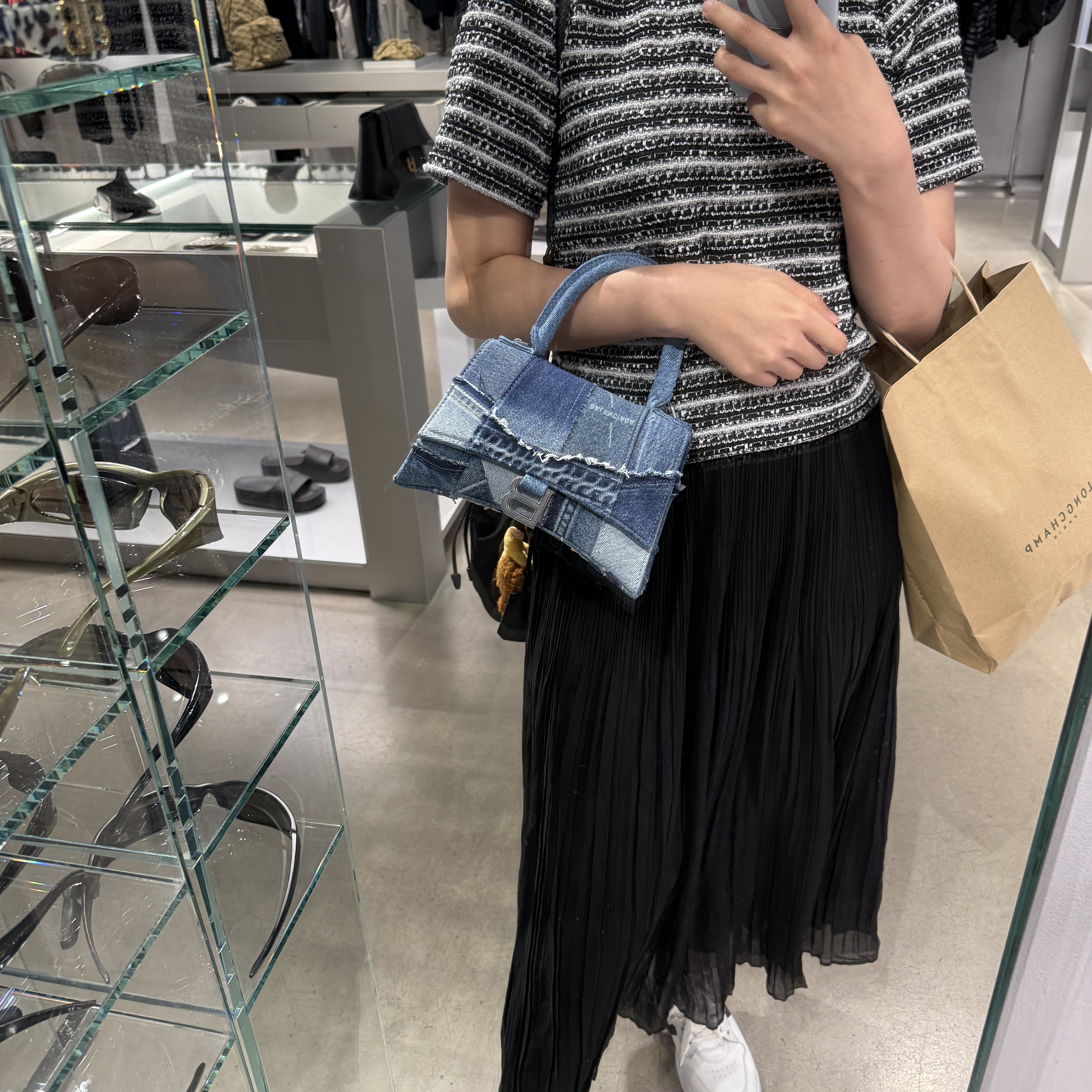 Balenciaga Small Hourglass top handle Denim bag washed blue 593546