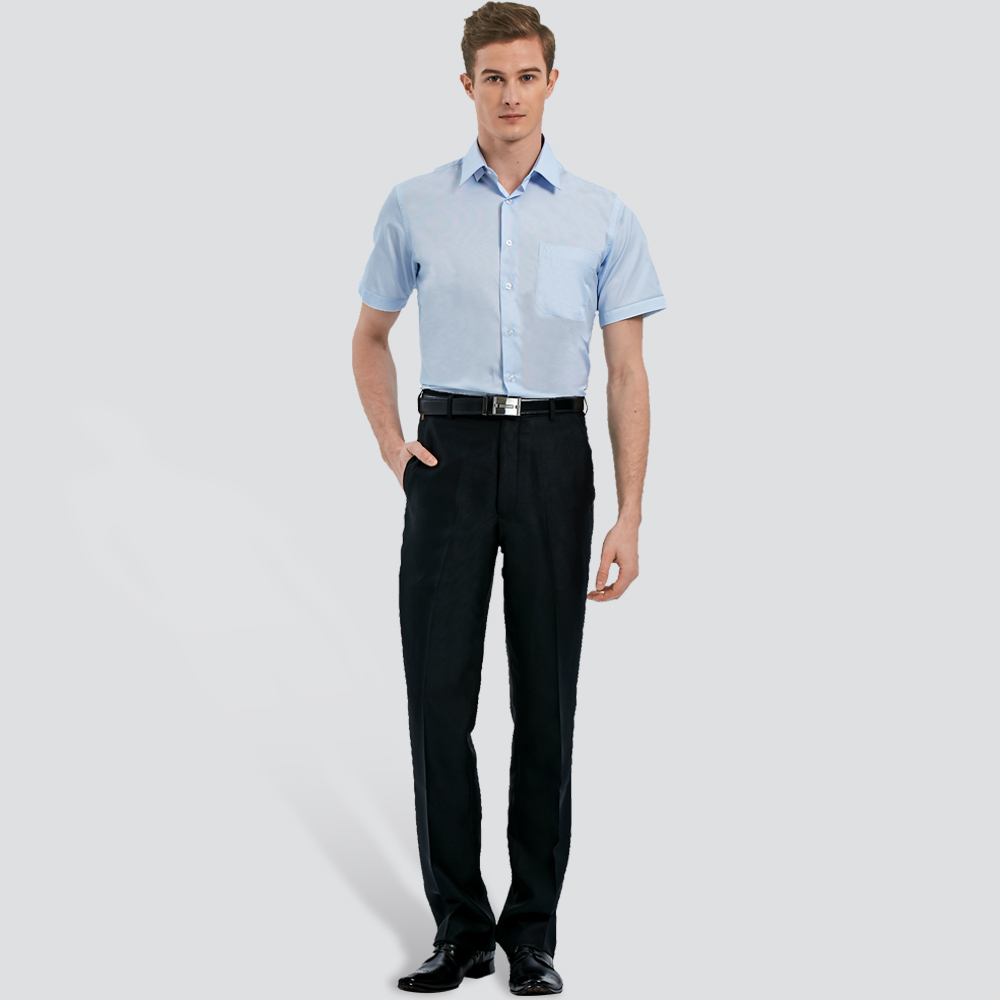 涼感紗平面西裝褲-黑