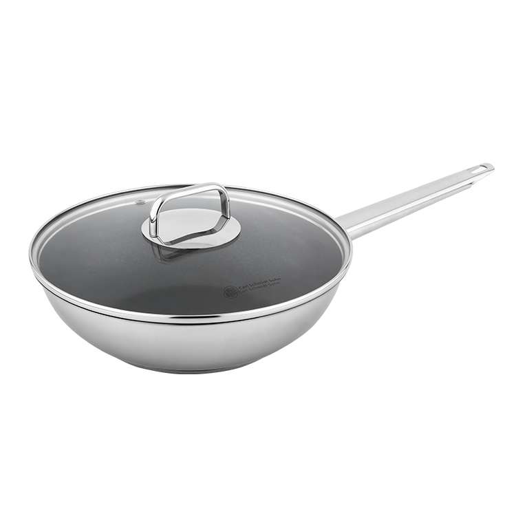CSS Silver 28cm single handle wok with glass lid