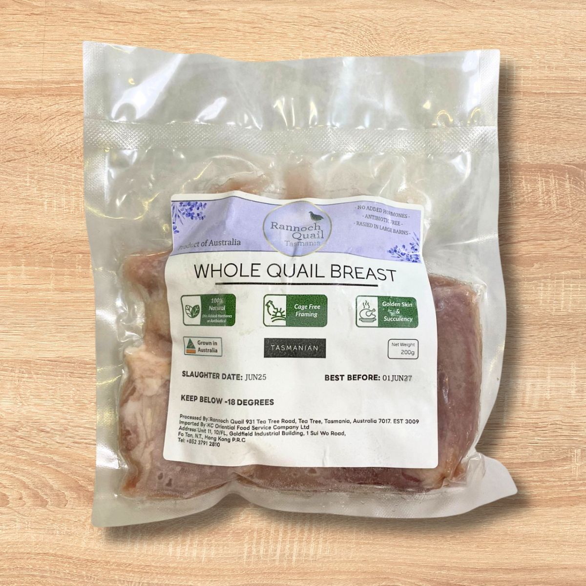 Tasmania Rannoch Frozen Quail Breast Meat (/pack)