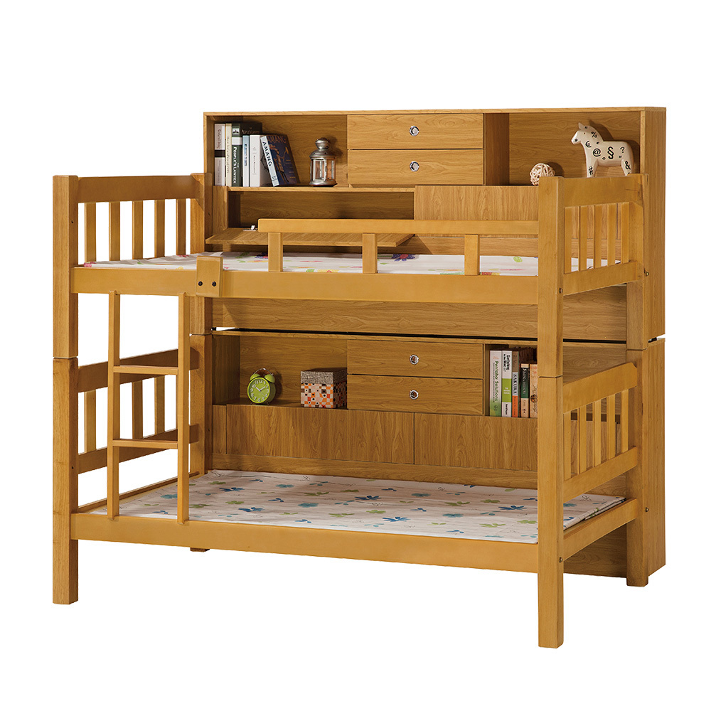 尊爵方柱3.5尺實木雙層床架(含邊櫃)