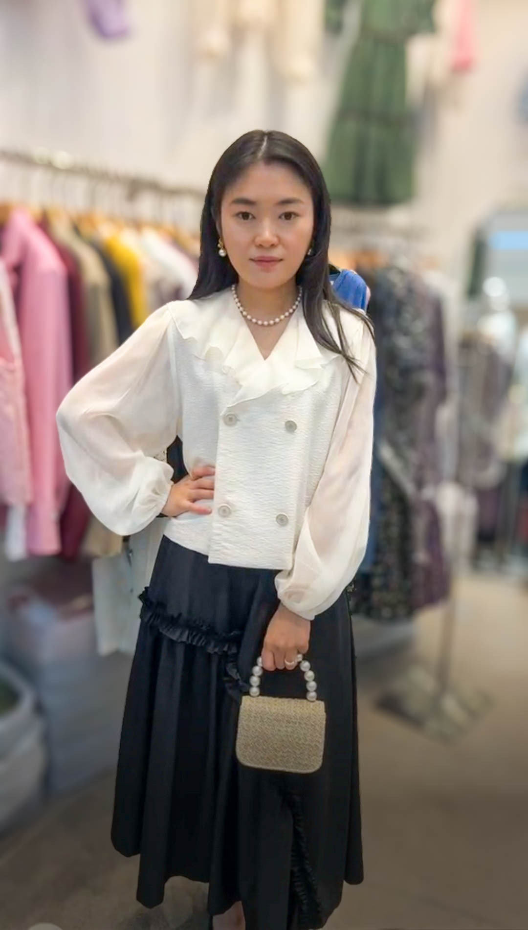 🥰PM_K1706  ▶️拼接雪紡 4扣外套 👉B:106cm L:53cm