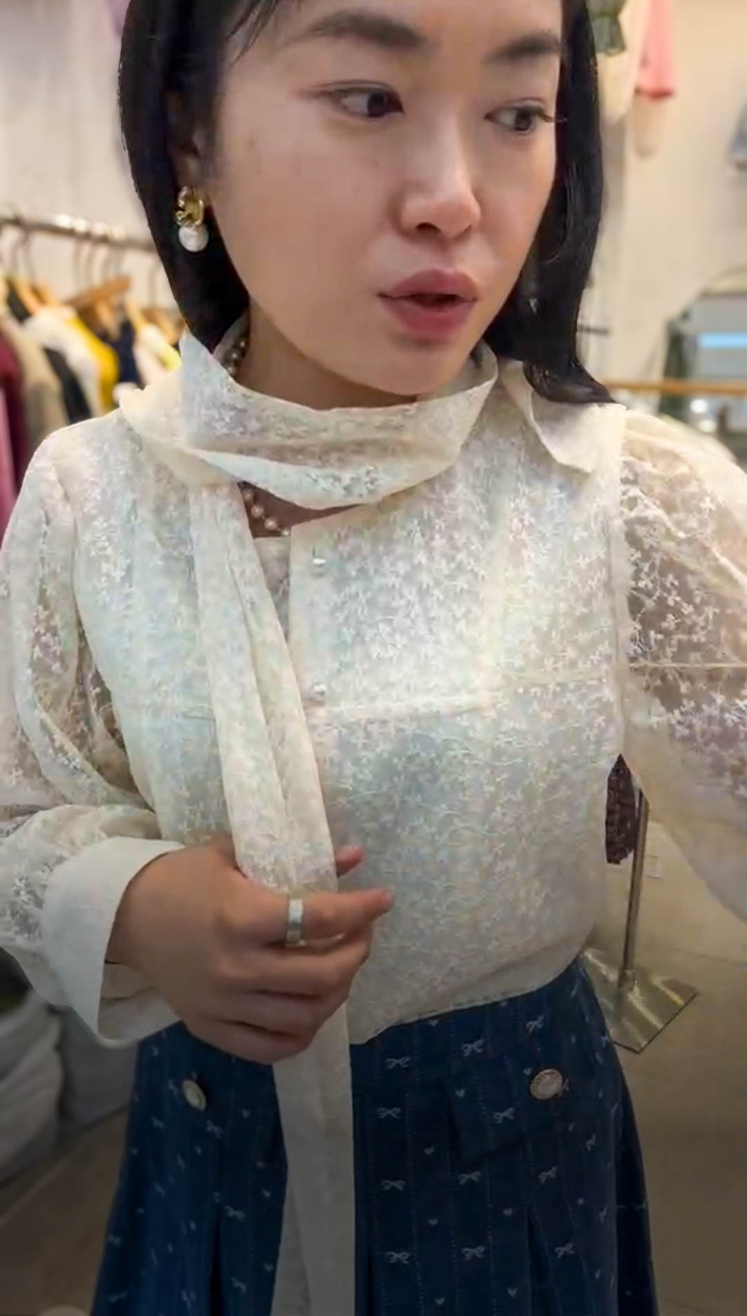 🥰PM_K1714  ▶️蝴蝶結蕾絲上衣 👉B:104cm L:56cm