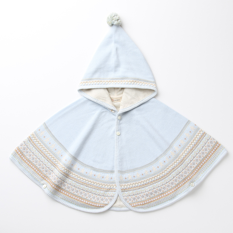 COFUCU 緹花針織有機棉連帽斗篷-寶貝藍