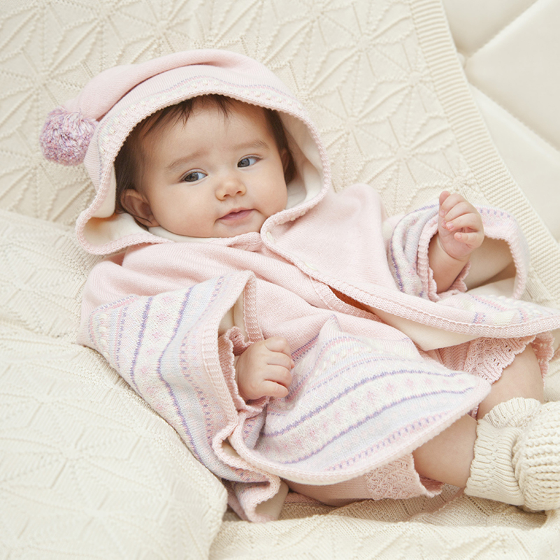COFUCU 緹花針織有機棉連帽斗篷-寶貝粉