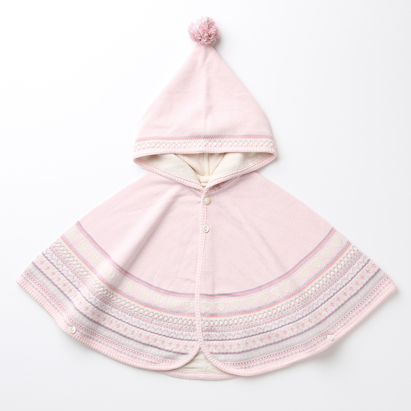 COFUCU 緹花針織有機棉連帽斗篷-寶貝粉