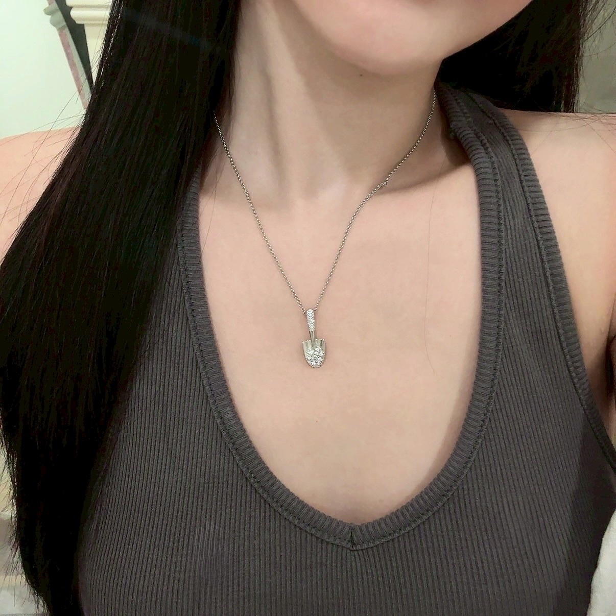 Gy”14k 獨家高奢華白金鑽鏟鏟”定製項鍊/現貨1
