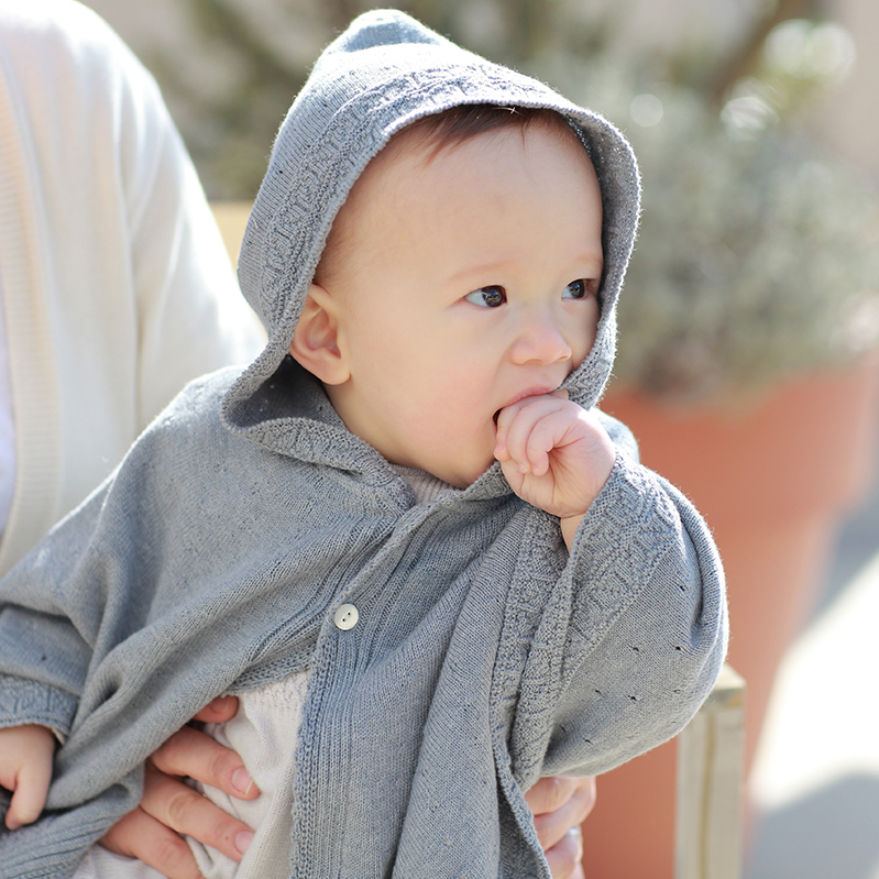 COFUCU 麻葉紋有機棉連帽斗篷-沉灰
