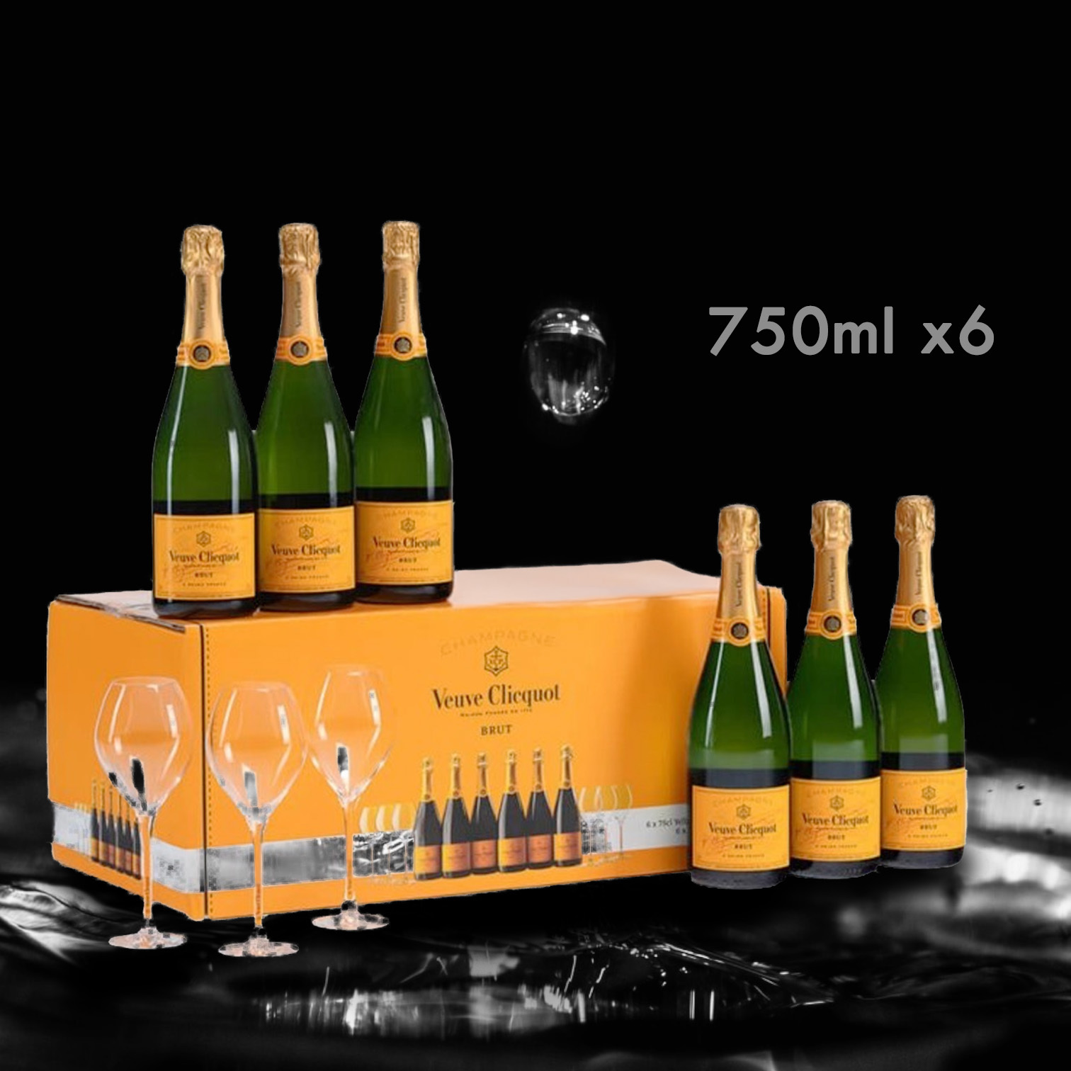Veuve Clicquot Yellow Label NV Set 派對套裝連杯 (750ML X6 + Glass Flutes X6)