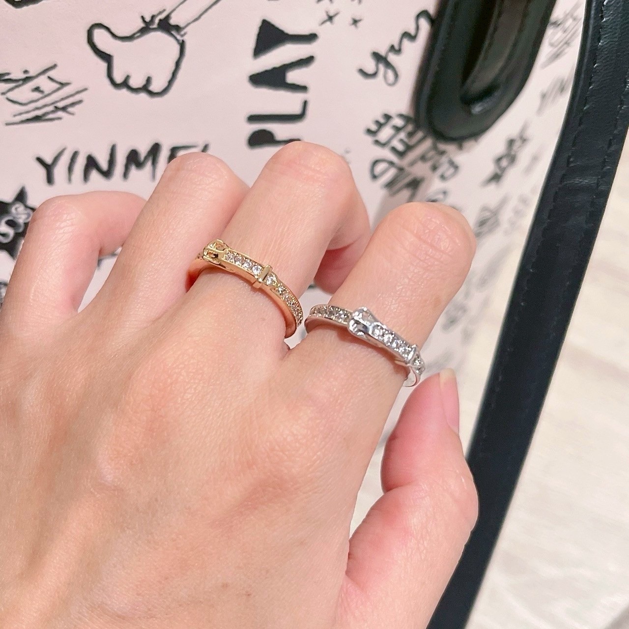 18k”H25 etriviere皮帶扣嵌鑽高奢定製細戒指