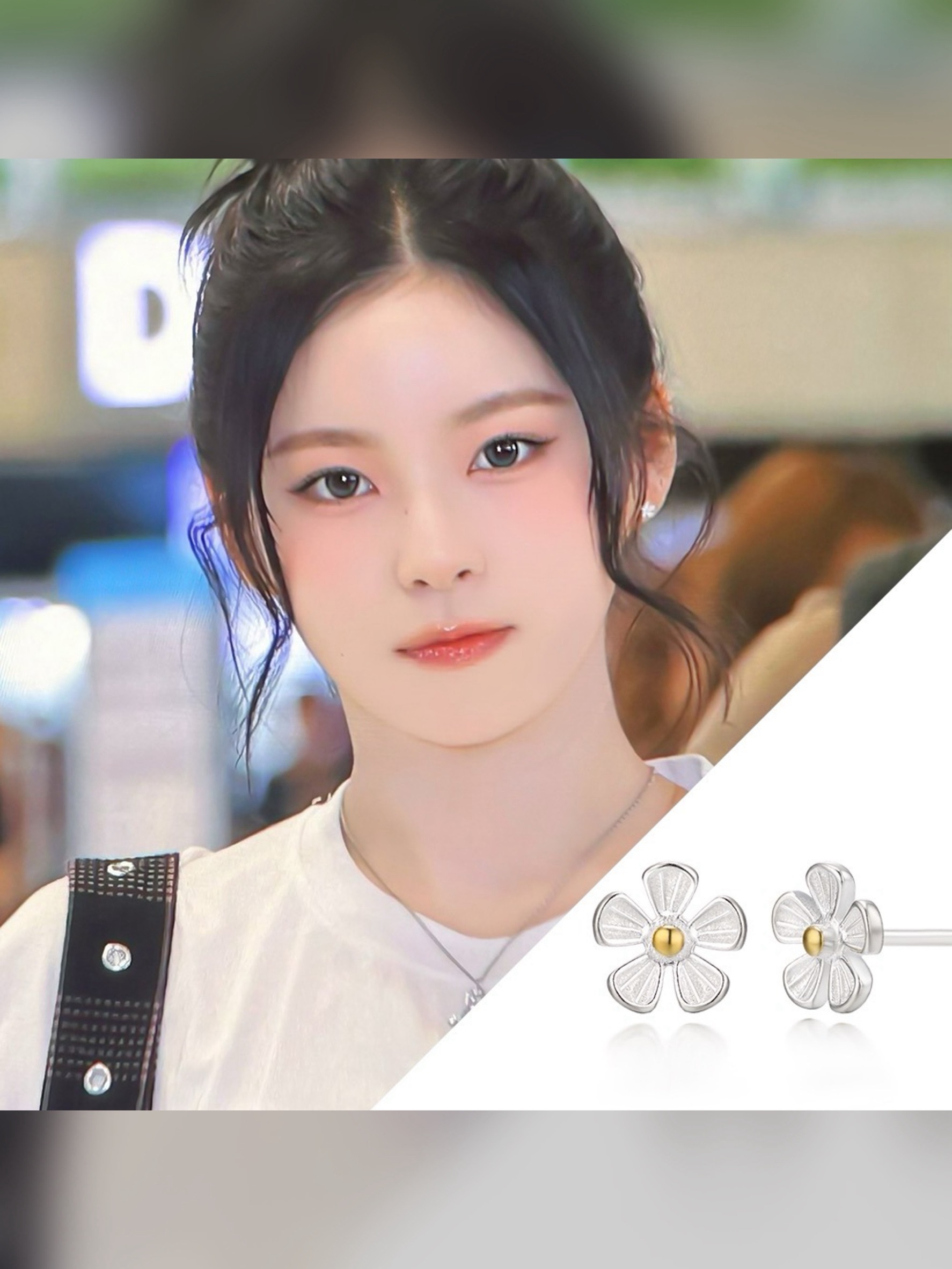 韓國WING BLING授權 925純銀金邊小白花耳針式耳環(NMIXX 圭珍、Bae同款)