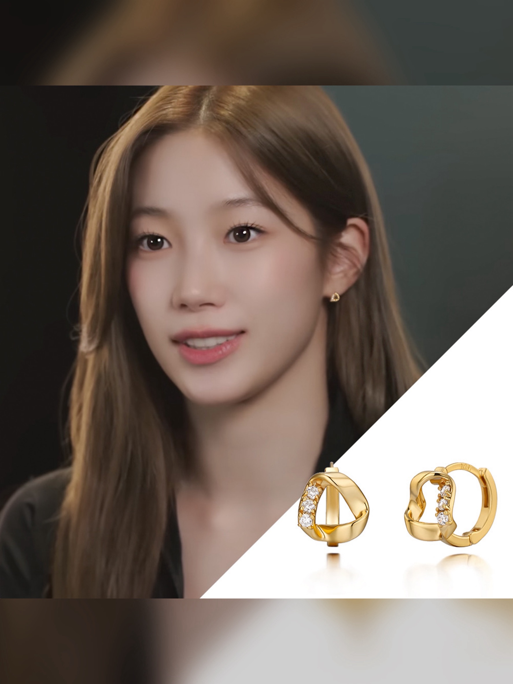 韓國WING BLING授權 14K金璨鑽流光半環耳環(LE SSERAFIM 中村一葉同款)