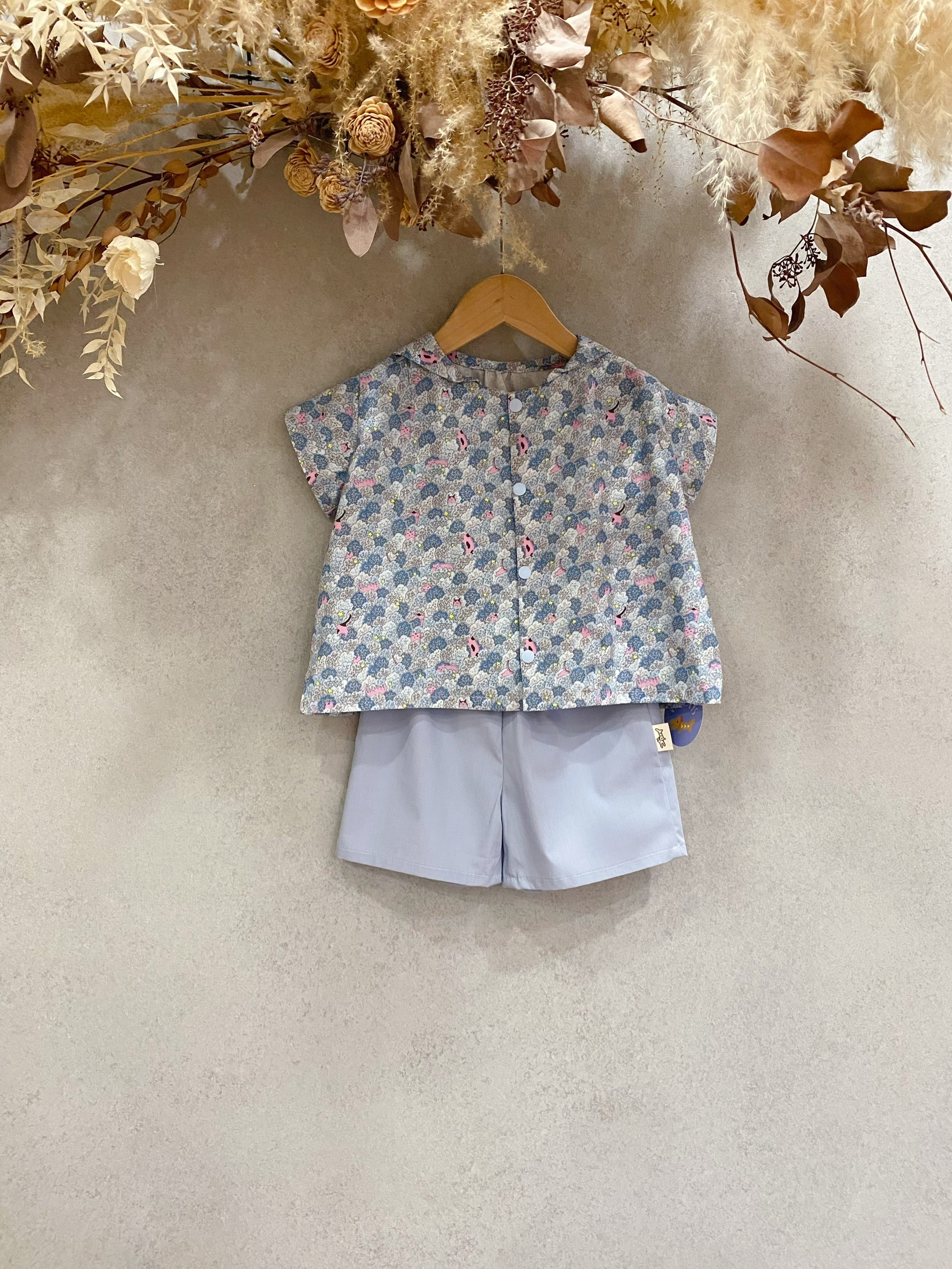 藍花叢 海軍領短袖套裝（90）